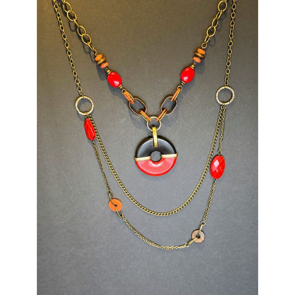 Fun & Colorful Red / Dark Brown Necklace & Brangle Set - Picture 6 of 7
